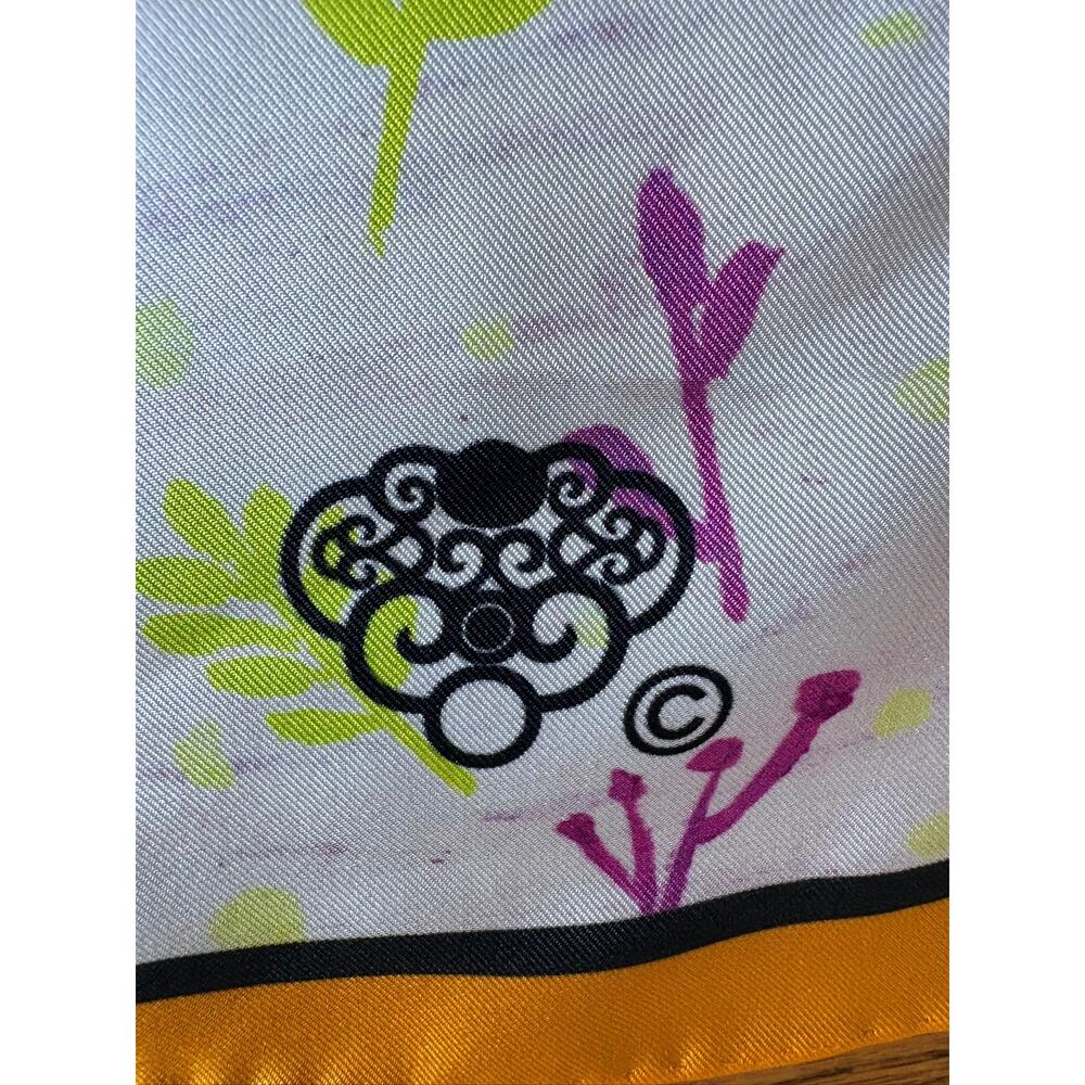 100% Silk Scarf Multicolor Art Print Rolled Hem Square Statement - Picture 3 of 7